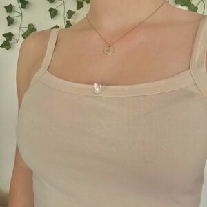 Vintage Y2K Fairycore Beige Tank Top with Butterfly Detail